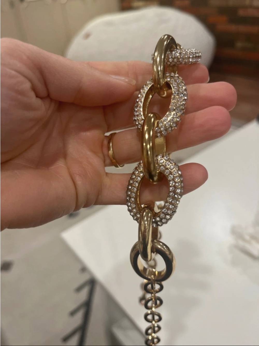Talbots Gold-Tone Crystal Chain Link Necklace